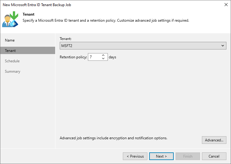 Step 3. Specify Tenant and Retention Settings