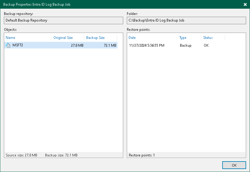 Viewing Log Backup Properties