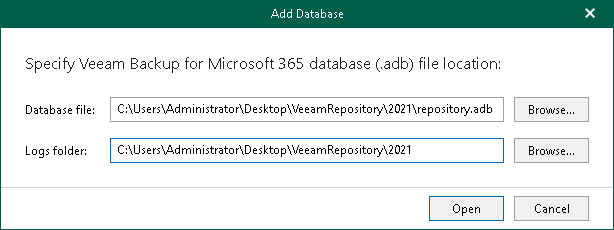 Adding Veaam Backup for Microsoft 365 Databases