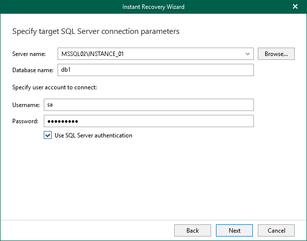 Specifying SQL Server Connection Parameters