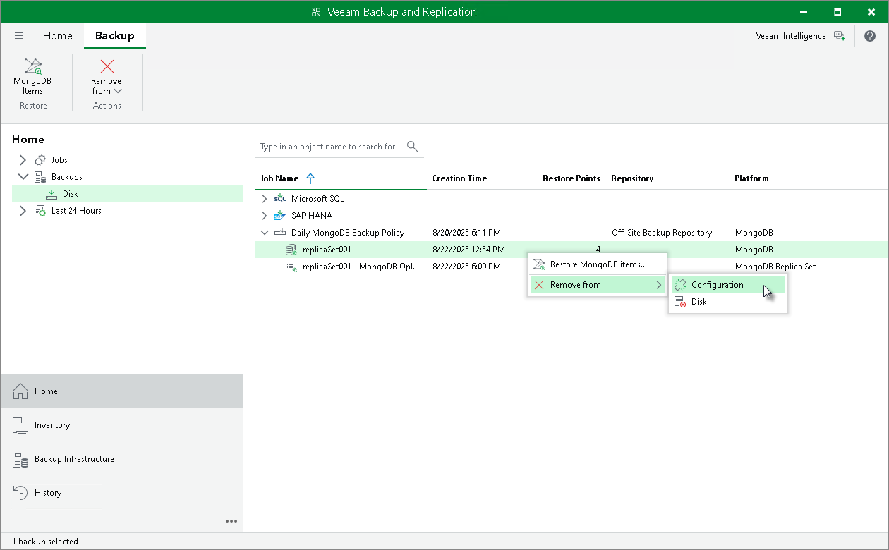 Remove Backup from Configuration