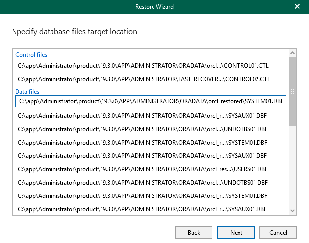 Specifying Database Files Target Location