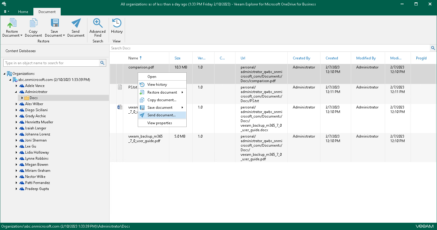 Sending Microsoft OneDrive Documents