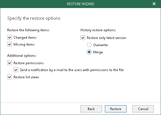 Step 5. Specify Restore Options