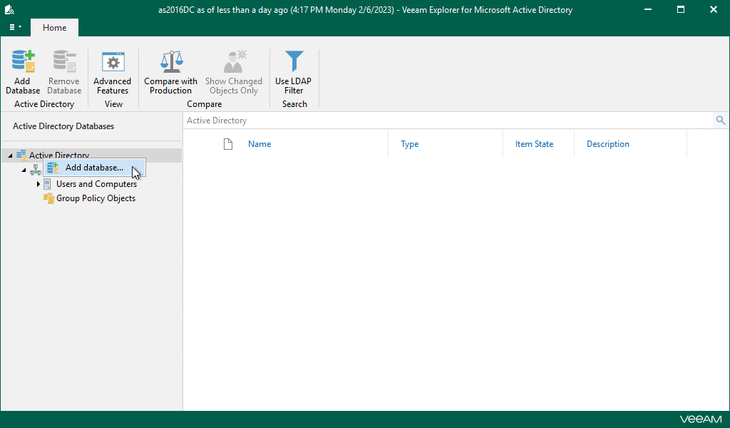 Adding Microsoft Active Directory Databases
