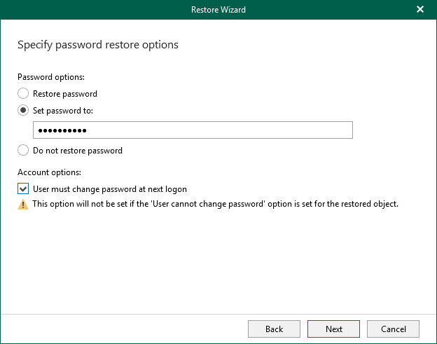 Step 3. Specify Password Restore Options 