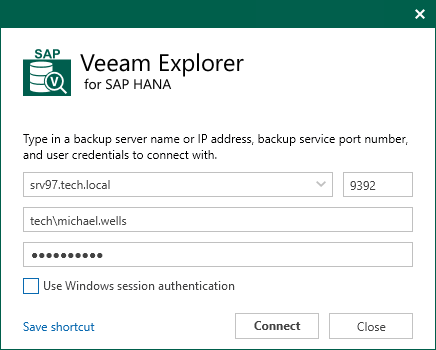 Launching Veeam Explorer for SAP HANA