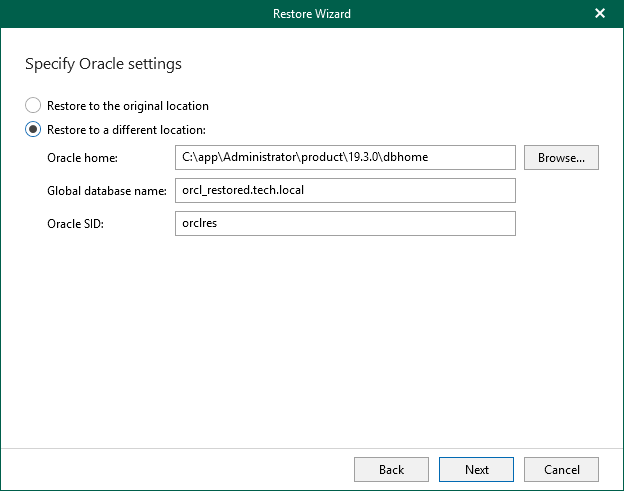 Specify Oracle Settings