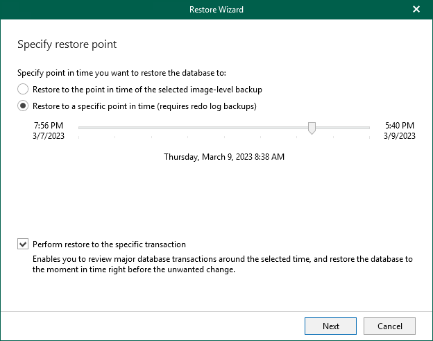 Restoring Database to the Specific Point in Time