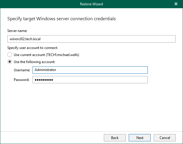 Specifying Target Windows Server Credentials