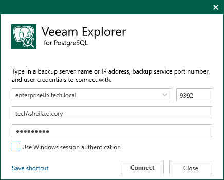 Launching Veeam Explorer for PostgreSQL