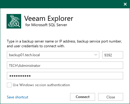 Launching Veeam Explorer for Microsoft SQL Server