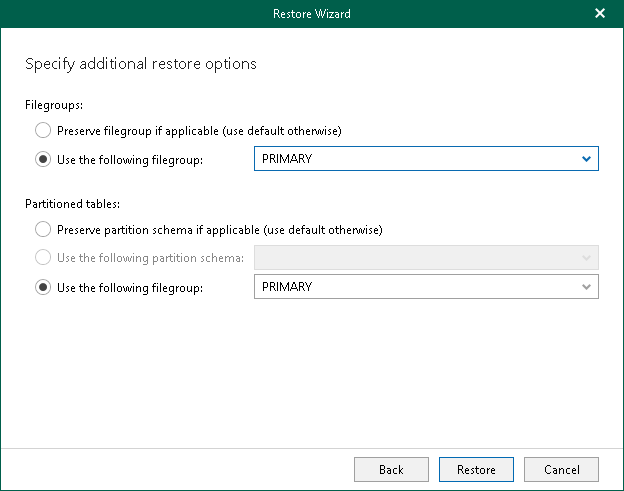 Specify Additional Restore Options