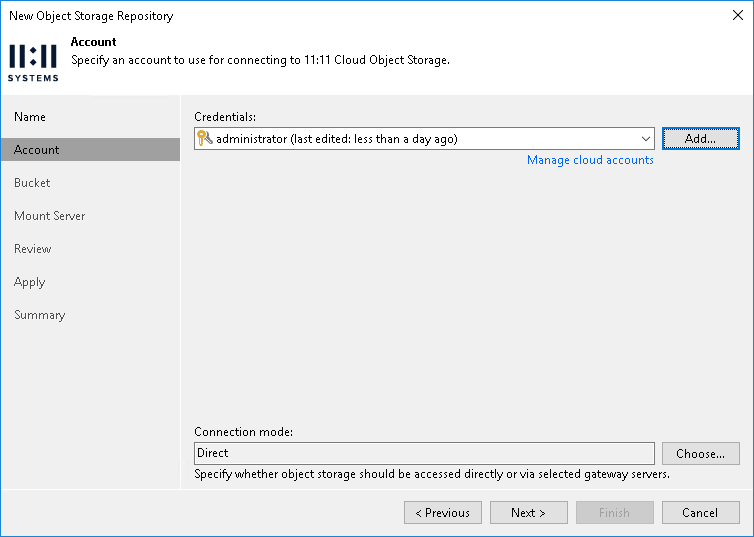 Step 3. Specify Object Storage Account 