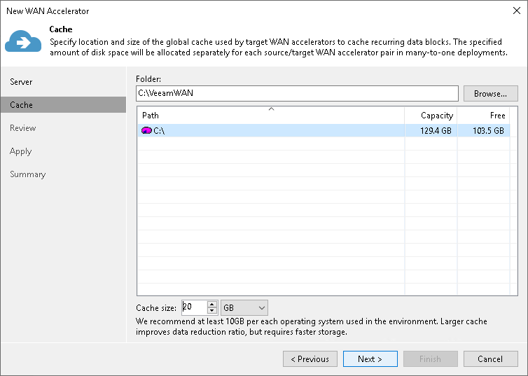 Step 3. Define Cache Location and Size