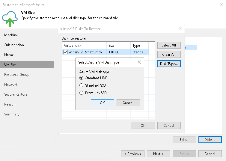 Step 4. Specify VM Size and Disks