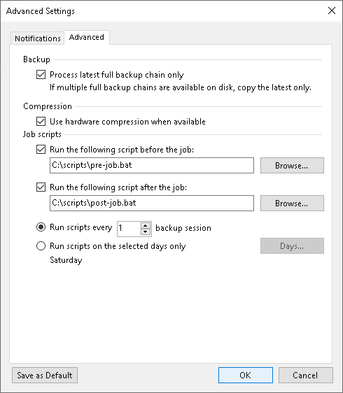 Advanced Settings for Backup to Tape Job