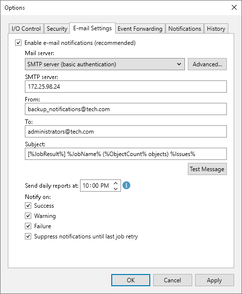 Configuring Global Email Notification Settings