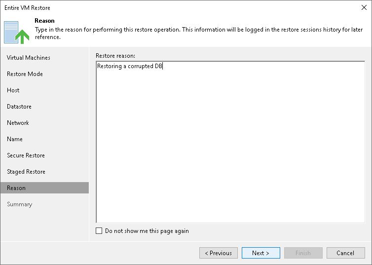 Step 11. Specify Restore Reason