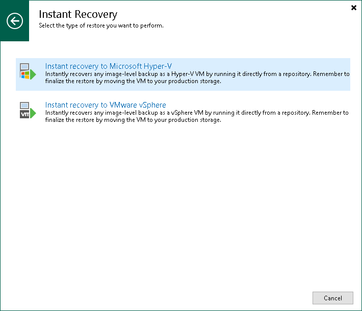 Step 1. Launch Instant Recovery Wizard