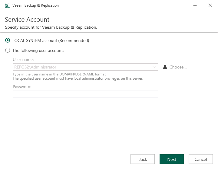 Step 7. Specify Service Account Settings
