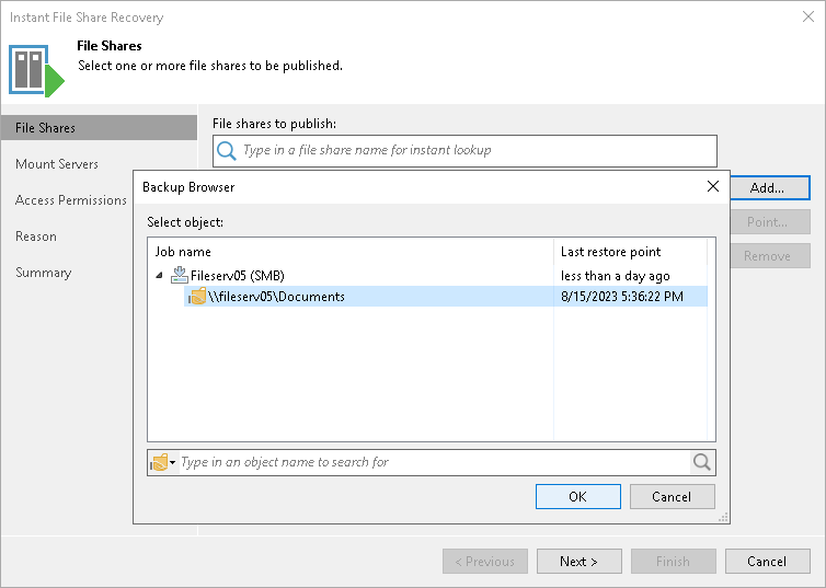 Step 2. Select File Share to Restore