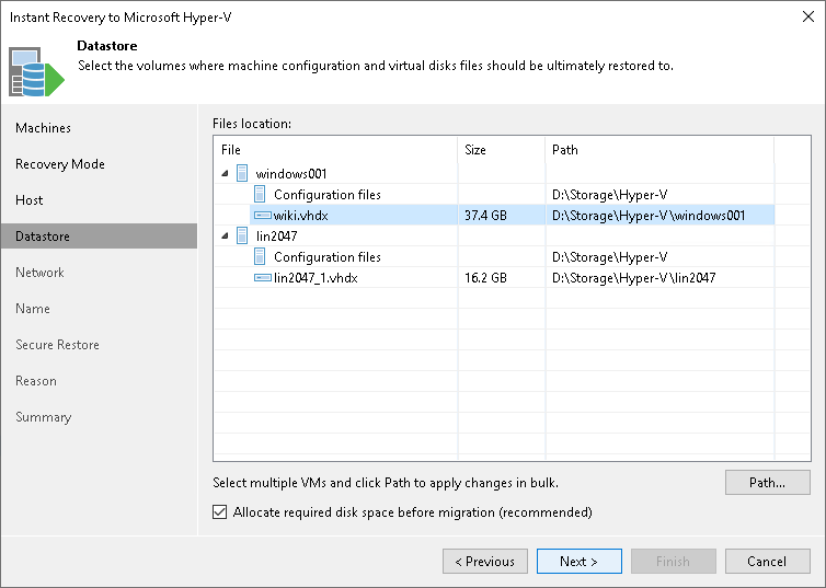 Step 6. Select Target Datastore - User Guide for Microsoft Hyper-V