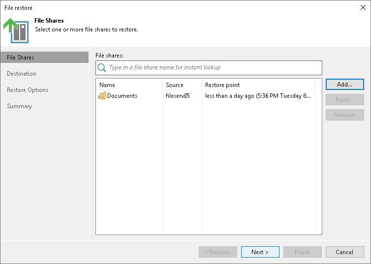 Step 2. Select File Share to Restore