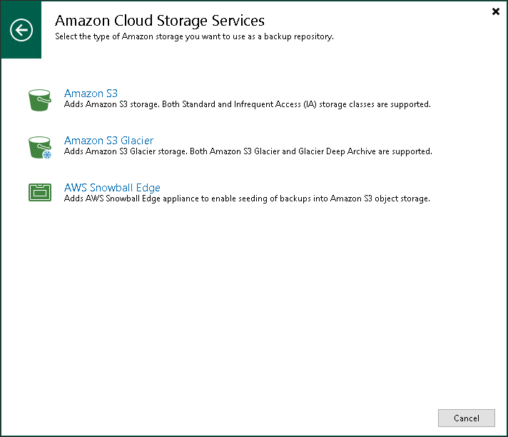 Step 2. Select Amazon S3 Storage Type