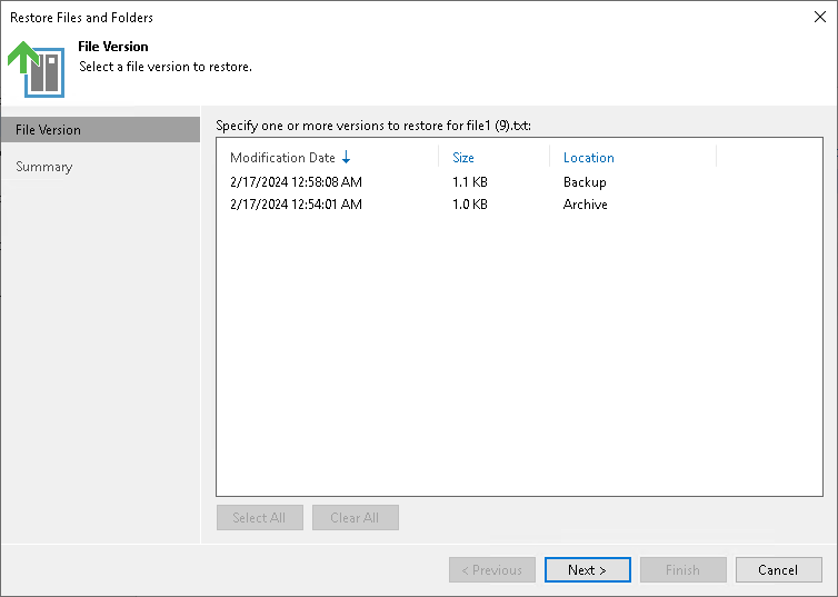 Step 7. Select File Version to Restore