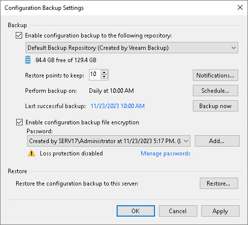 Running Configuration Backups Manually
