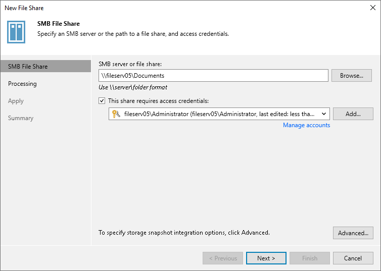 Step 2. Specify Path to SMB File Share and Access Credentials