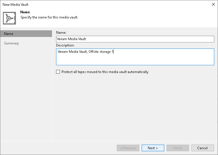 Step 2. Specify Media Vault Name