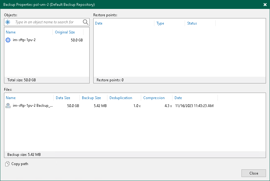 Viewing Backup Properties