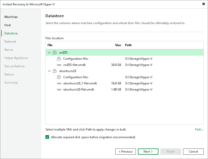 Step 6. Select Target Datastores