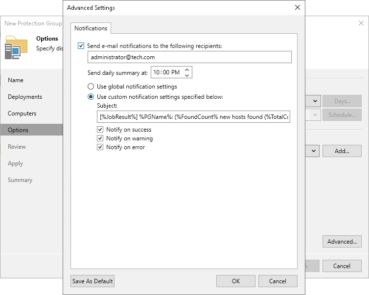 Step 6. Specify Advanced Protection Group Settings