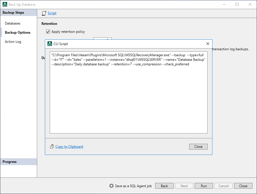 Exporting Backup Settings to Custom Script