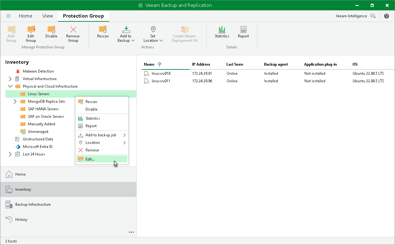 Edit Protection Group Settings