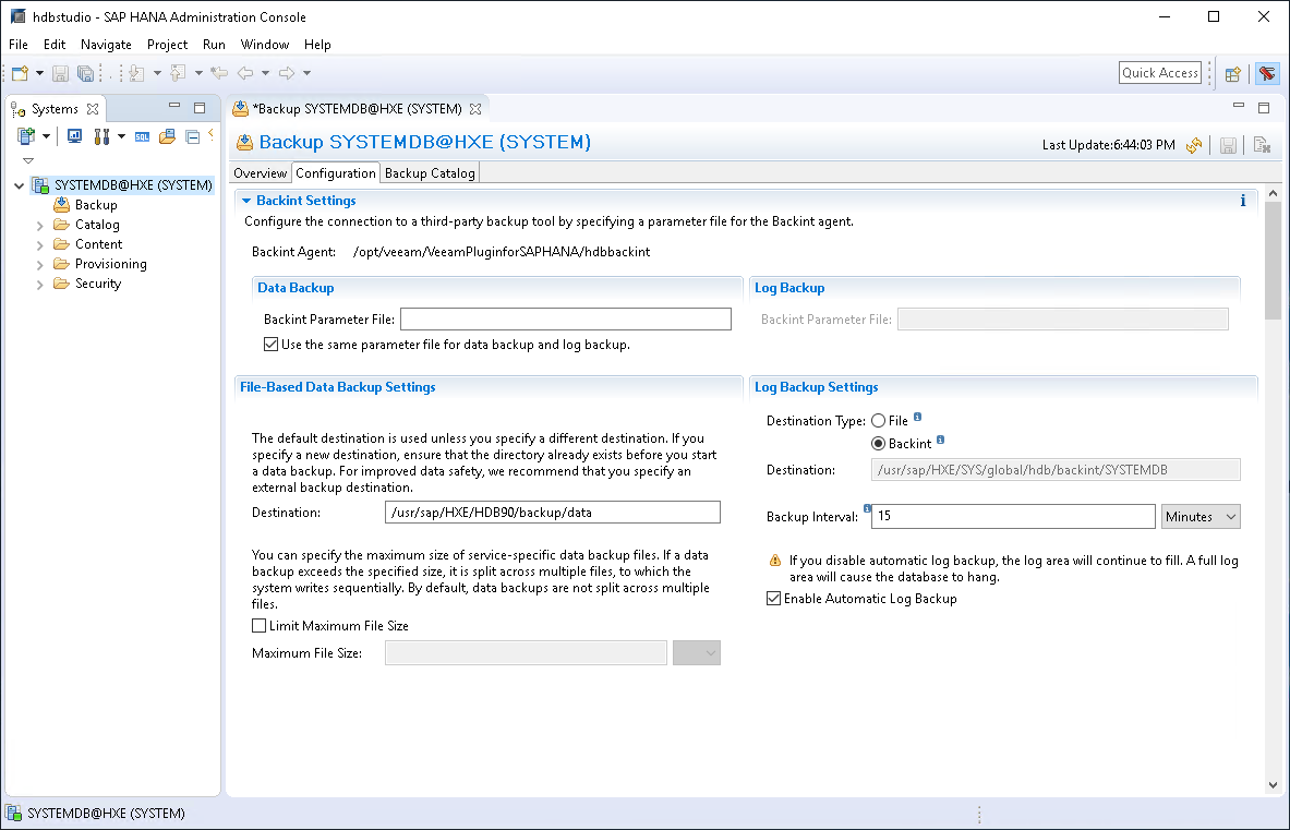 Configuration of Veeam Plug-in for SAP HANA