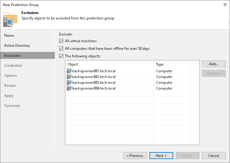 Step 4. Exclude Objects from Protection Group