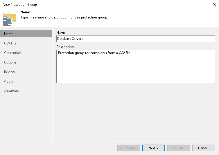 Step 2. Specify Protection Group Name and Description