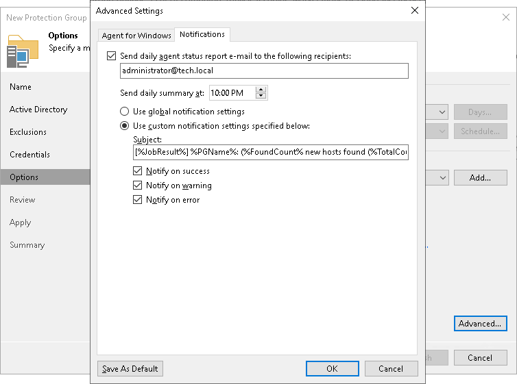 Step 7. Specify Advanced Protection Group Settings