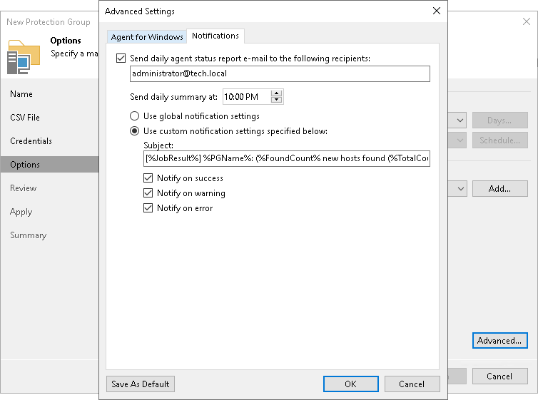 Step 6. Specify Advanced Protection Group Settings