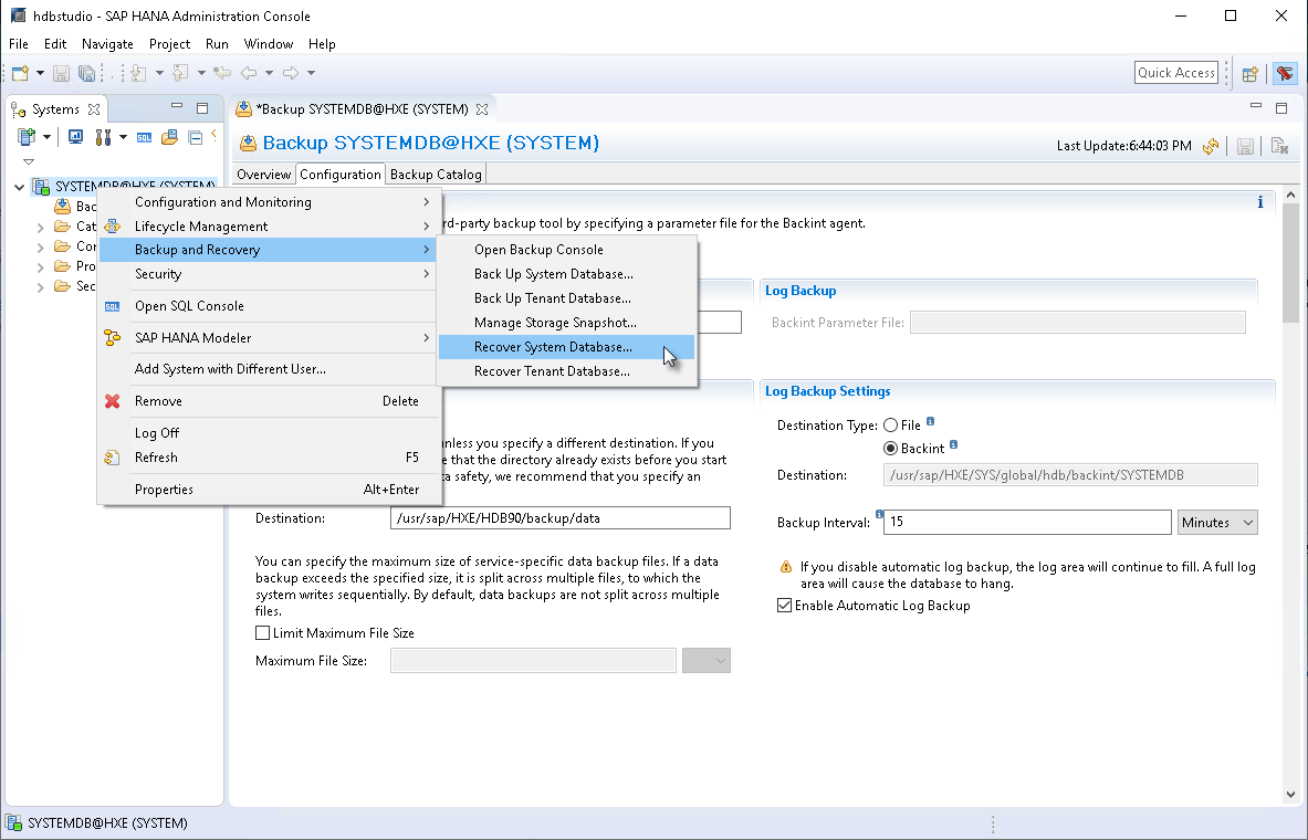 Restore Databases (SAP HANA Studio) - Veeam Plug-ins for Enterprise  Applications