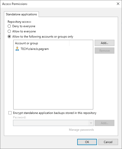 Access and Encryption Settings on Backup Repositories