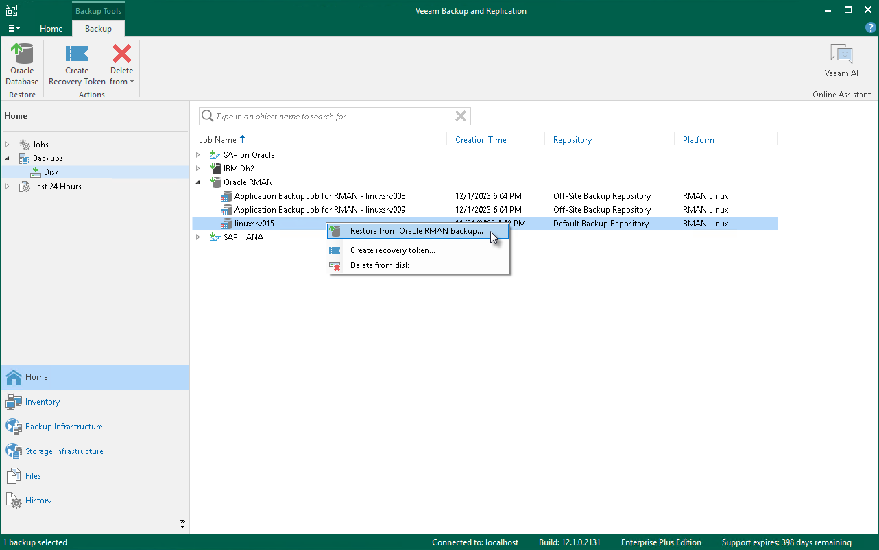 Restore with Veeam Explorer for Oracle