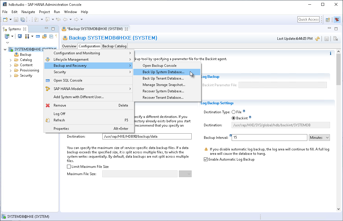 Database Backup Sap Hana Studio Veeam Plug Ins For Enterprise Applications