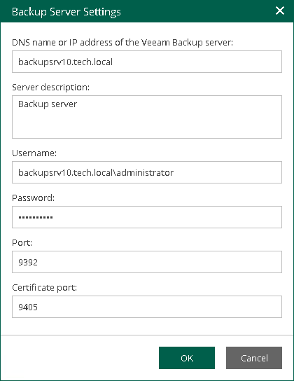Specify Connection Settings for a Backup Server