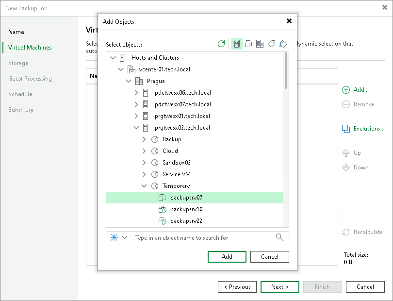 Choose VMs to Back Up Creating Backup Job