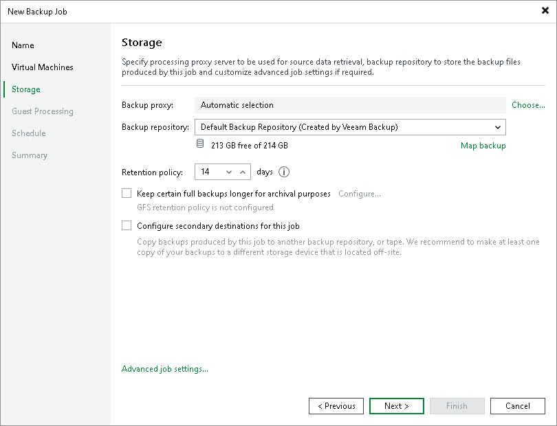 Choose Backup Repository Creating Backup Job